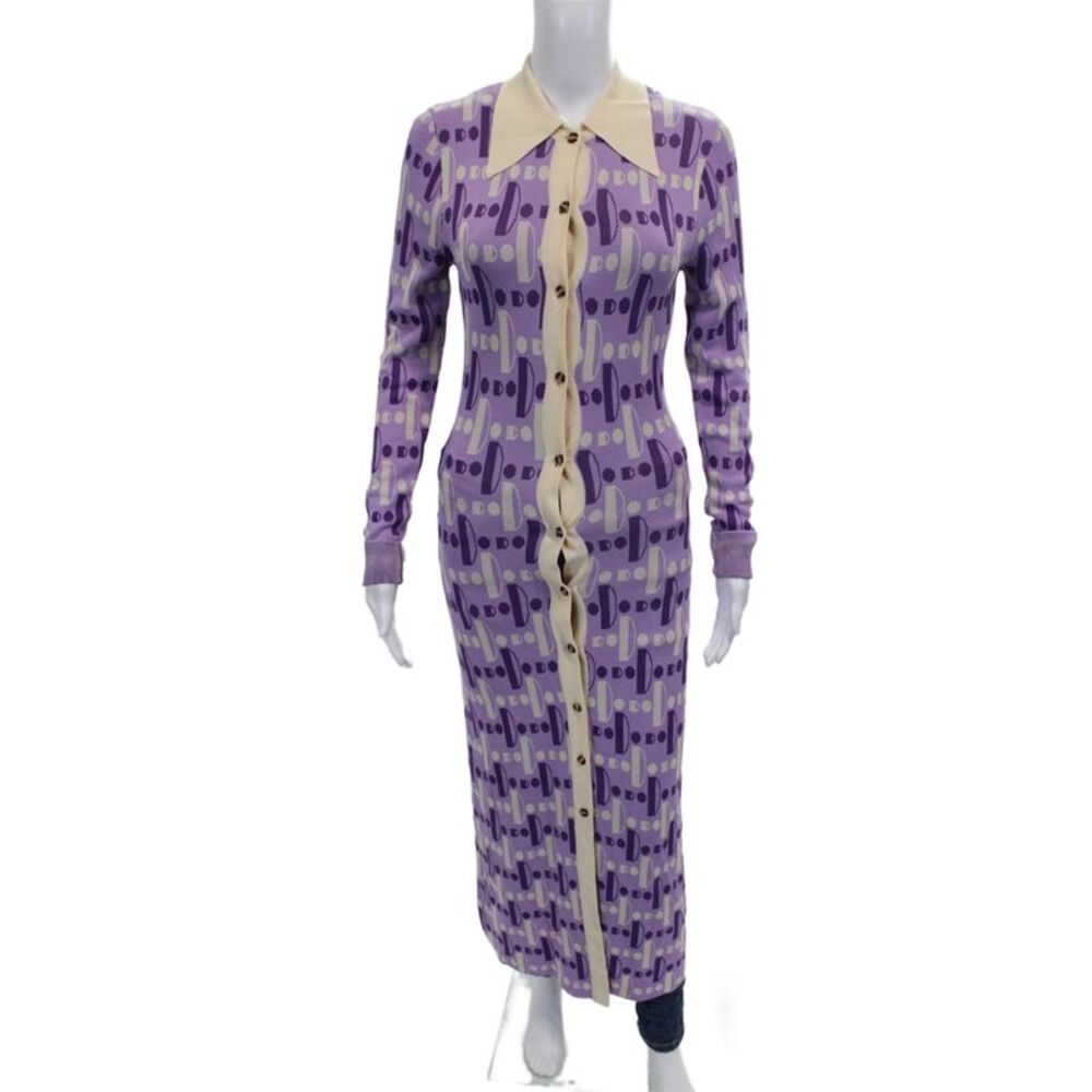 Dodo Bar Or Womens Purple Collared Knit Shirt Dress Button Long Sleeve Size 40